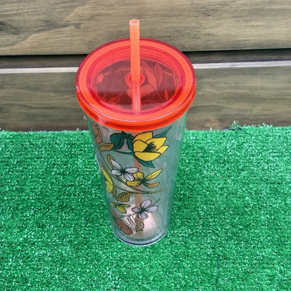 RARE Starbucks 24oz POPPY Flowers Acrylic Cold Drink Cup Tumbler‎ Red Yellow